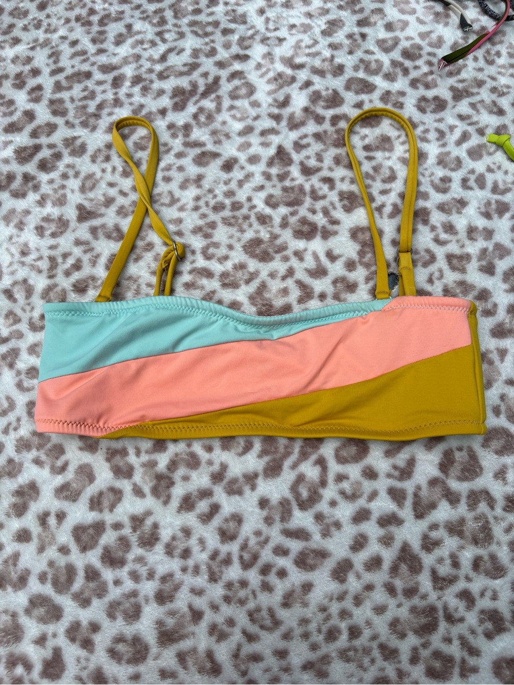 Rhythm Bikini Top Size XS Colorblock Bikini Top in Mint, Peach & Mustard